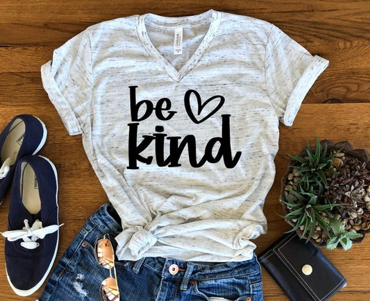 Be Kind Heart, Be A Nice Human, Positive Teacher Anti Bully Inspirational Unisex V Neck Graphic Tee T-Shirt