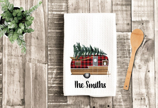 Christmas Camper Personalized Tea Dish Towel - Name Tea Towel Kitchen Décor - New Home Gift, Housewarming Farm Decorations house Towel