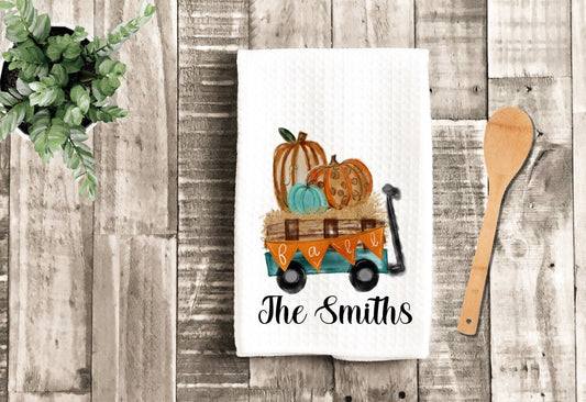 Fall Wagon Personalized Pumpkin Dish Towel - Fall Pumpkins Tea Towel Kitchen Decor - New Home Gift Farm Decorations house Towel