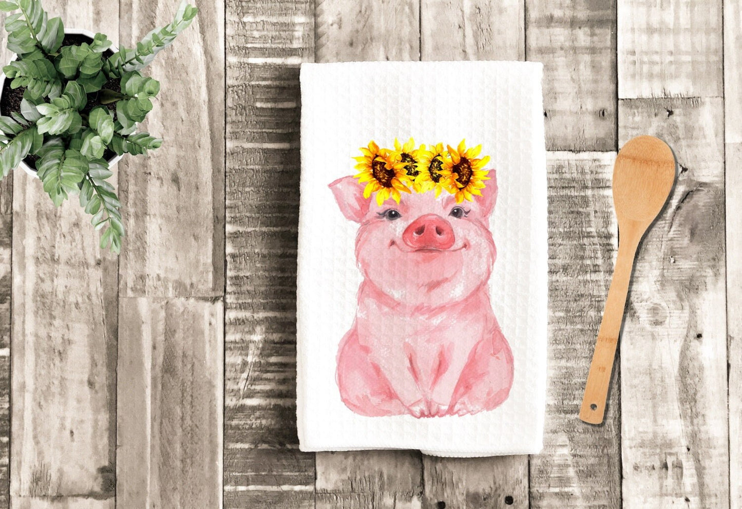 Pig With Sunflowers Dish Towel - Farm Tea Towel Kitchen Decor - New Home Gift Farm Decorations house Decor Towel