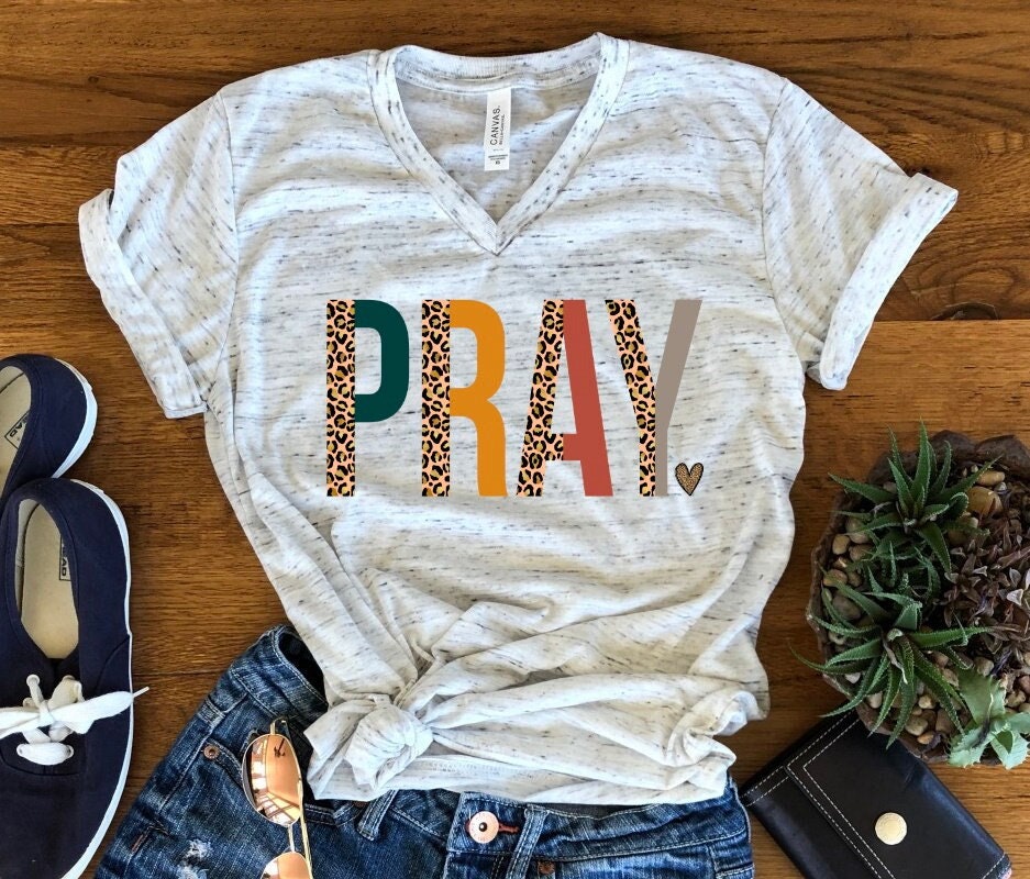 Pray Leopard Print, Christian Shirt, Bible Shirt, Jesus Love, Cheetah Print Unisex Graphic Tee T-Shirt Crew or V Neck