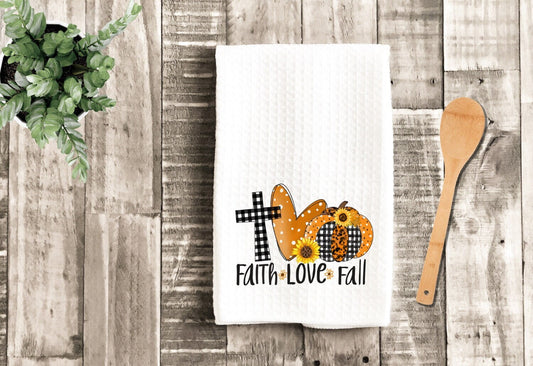 Faith Love Fall Dish Towel - Plaid Cross Thanksgiving Tea Towel Kitchen Decor - New Home Gift Farm Decorations house Towel