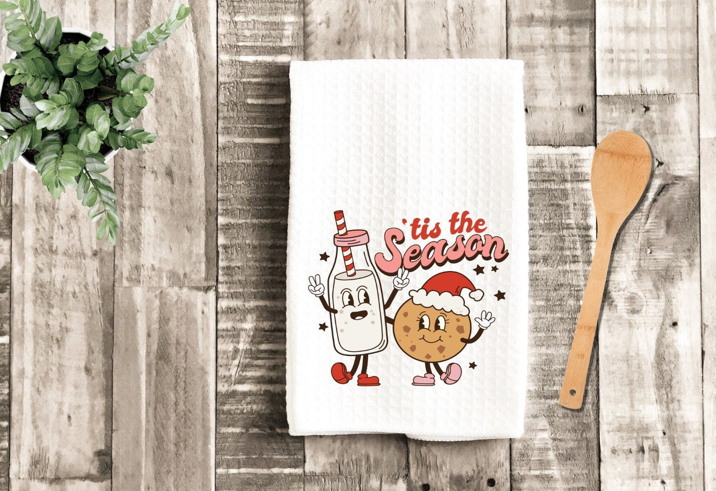 Christmas Retro Milk Cookies Tea Dish Towel - Tis The Season Towel Kitchen Décor - New Home Gift, Housewarming Farm Decorations house Towel