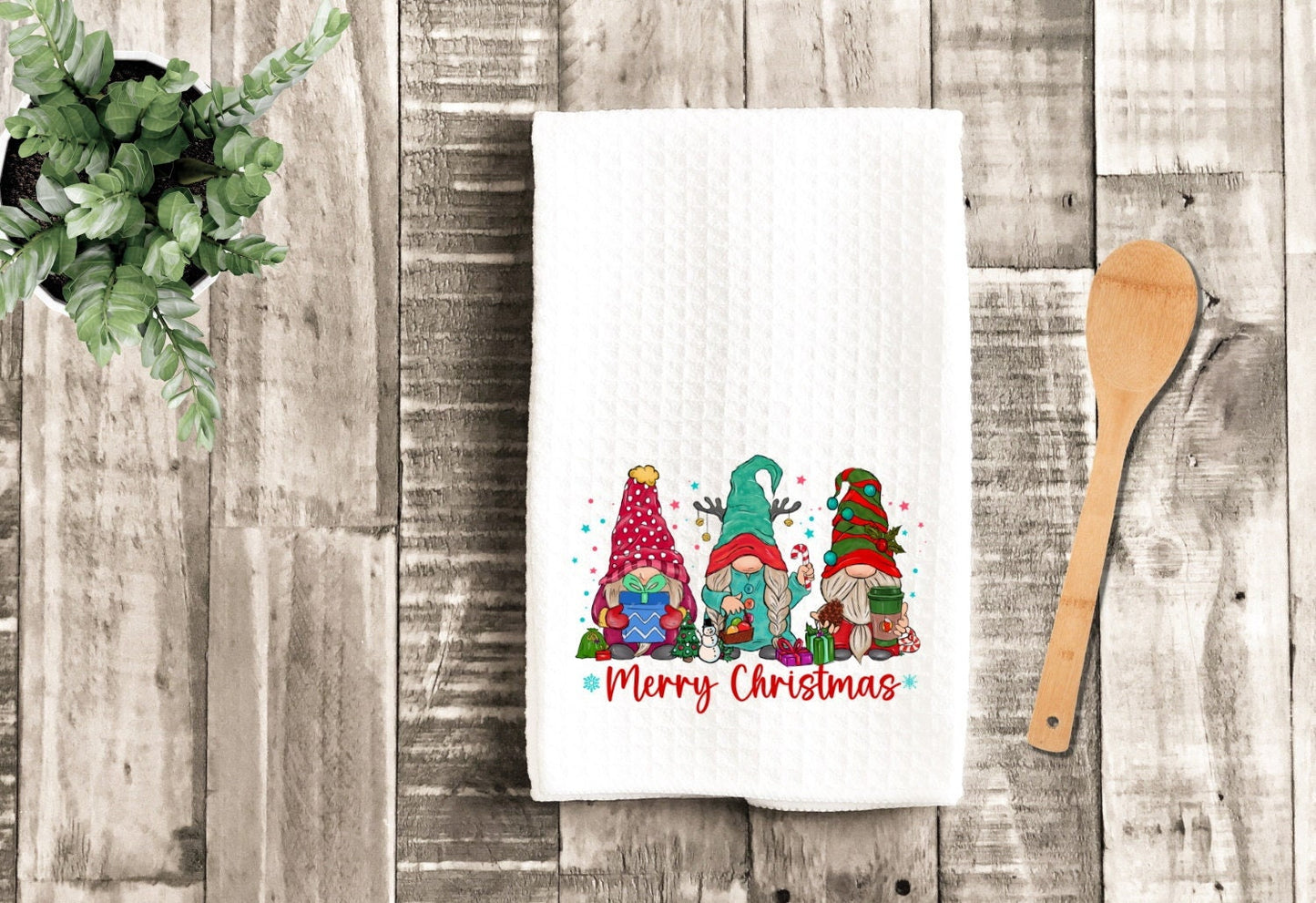 Merry Christmas Gnomes Tea Dish Towel - Christmas Gnome Towel Kitchen Décor - New Home Gift, Housewarming Farm Decorations house Towel