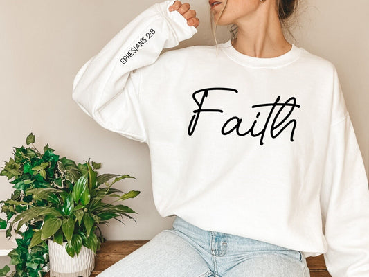 Faith Ephesians Christian Sweatshirt, Jesus Love Have Faith, Bible Quote Long Sleeve Shirt Sweatshirt