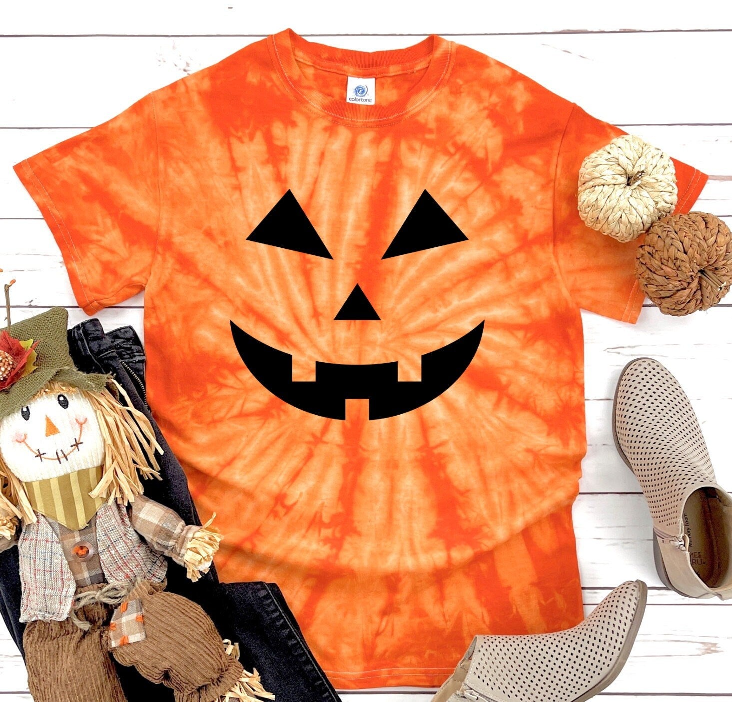 Halloween Pumpkin Face Tie Dye Shirt, Orange Pumpkins Toddler Kids Adult Tie Dye T-shirt
