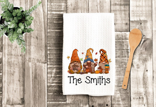 Fall Gnomes Personalized Pumpkin Dish Towel - Autumn Gnome Tea Towel Kitchen Decor - New Home Gift Farm Decorations house Towel