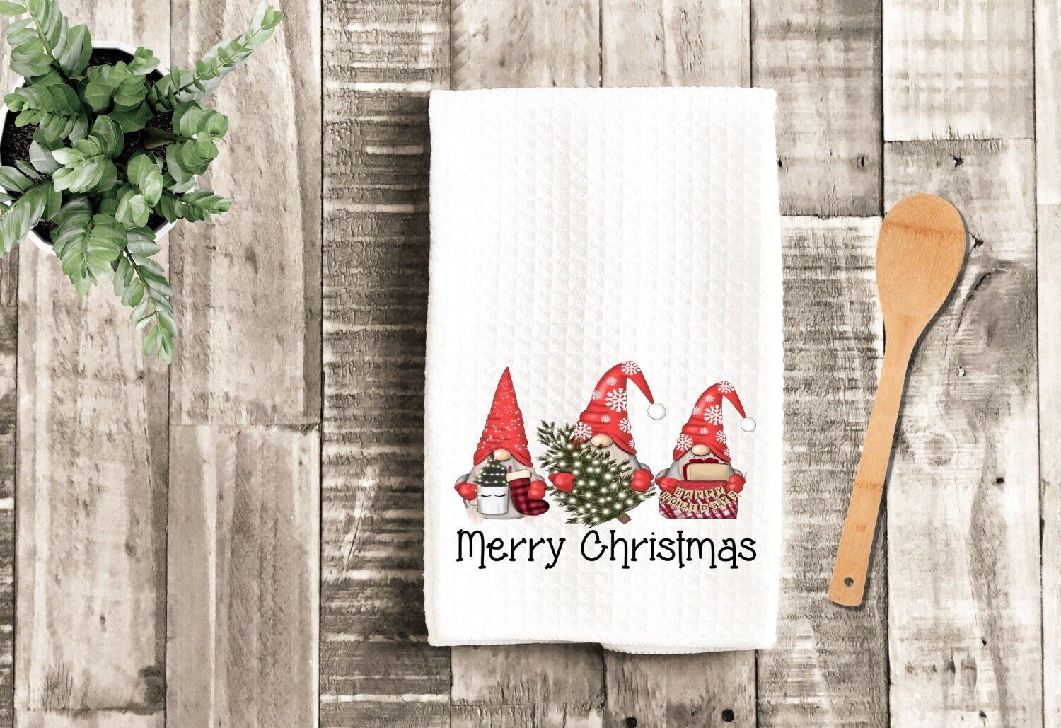 Merry Christmas Tree Gnomes Tea Dish Towel - Christmas Gnome Towel Kitchen Décor - Housewarming Farm Decorations house Towel