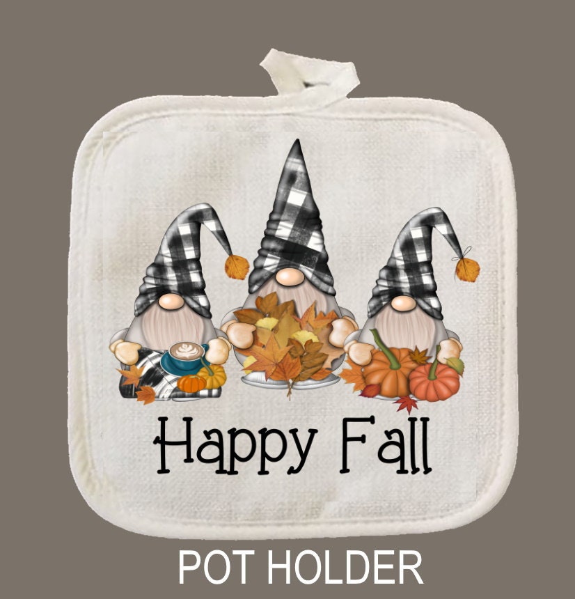 Happy Fall Gnomes Oven Mitt & Pot Holder Set, Gnome Thanksgiving Oven Mitts, Gifts for Mom, Autumn Decor
