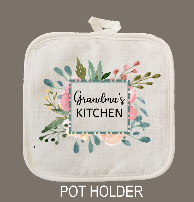 Grandma's Kitchen Oven Mitt & Pot Holder Set, Grandma Gift Set Personalized Oven Mitts, Gifts for Mom, Mimi's Kitchen Camping RV