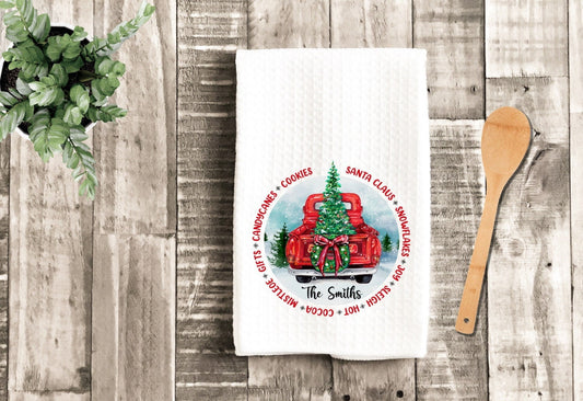 Christmas Tree Truck Personalized Tea Dish Towel - Christmas Trees Tea Towel Kitchen Décor - Housewarming Farm Decorations house Towel