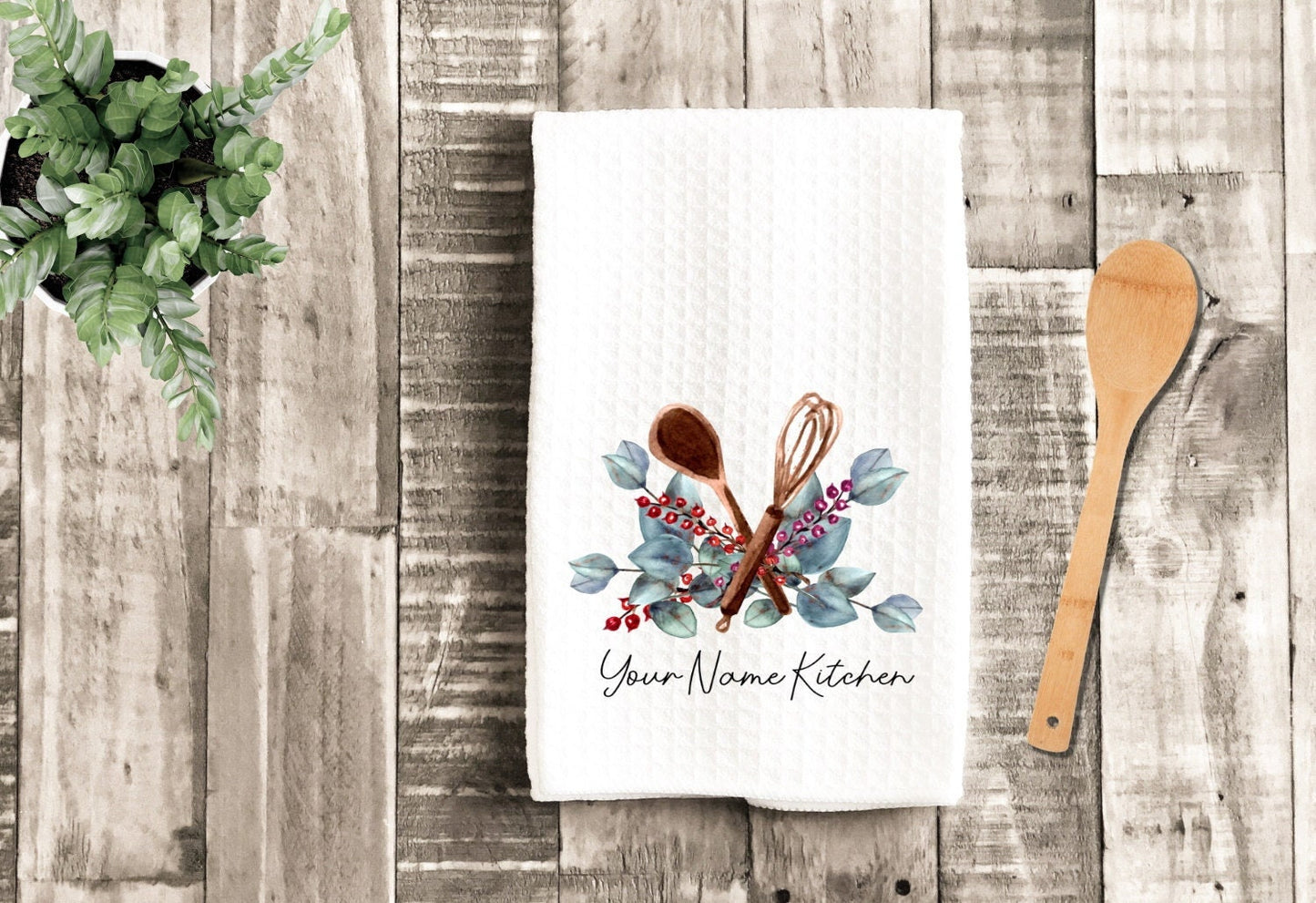 Floral Spoon Whisk Kitchen Personalized Tea Dish Towel - Tea Towel Kitchen Décor - Housewarming Farm Decorations house Towel