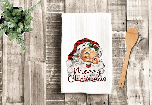 Christmas Santa Tea Dish Towel - Retro Vintage Santa Claus Tea Towel Kitchen Décor - Farm Decorations house Towel