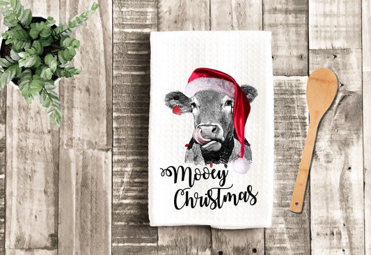 Mooey Christmas Cow Tea Dish Towel - Funny Cow Tea Towel Kitchen Décor - Farm Decorations house Towel