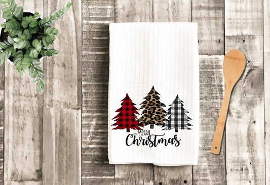 Merry Christmas Plaid Tree Tea Dish Towel - Christmas Trees Towel Kitchen Décor - New Home Gift, Housewarming Farm Decorations house Towels