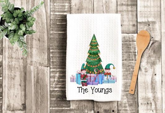 Christmas Tree Personalized Tea Dish Towel - Christmas Trees Elves Towel Kitchen Décor - Housewarming Farm Decorations house Towel