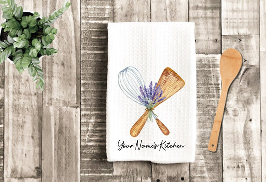Personalized Whisk Spoon Tea Dish Towel - Lavender Floral Tea Towel Kitchen Décor - Housewarming Farm Decorations house Towel - Gift For Mom