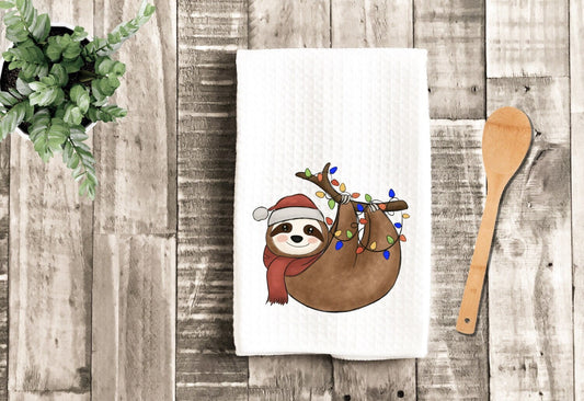 Christmas Sloth Tea Dish Towel - Christmas Sloth Lights Tea Towel Kitchen Décor - New Home Gift, Housewarming Farm Decorations house Towel