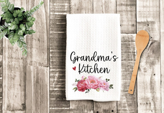 Grandma's Kitchen Pink Floral Personalized Dish Towel - Mother's Day Tea Towel Kitchen Decor - New Home Gift Farm Decorations house Towel