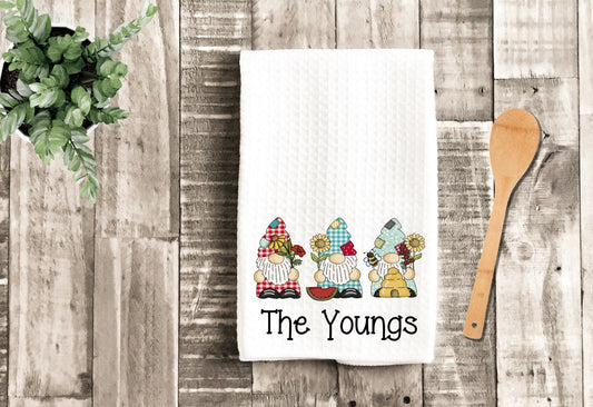 Sunflower Summer Personalized Gnomes Tea Dish Towel - Summer Plaid Gnome Towel Kitchen Décor - Housewarming Farm Decorations house Towel
