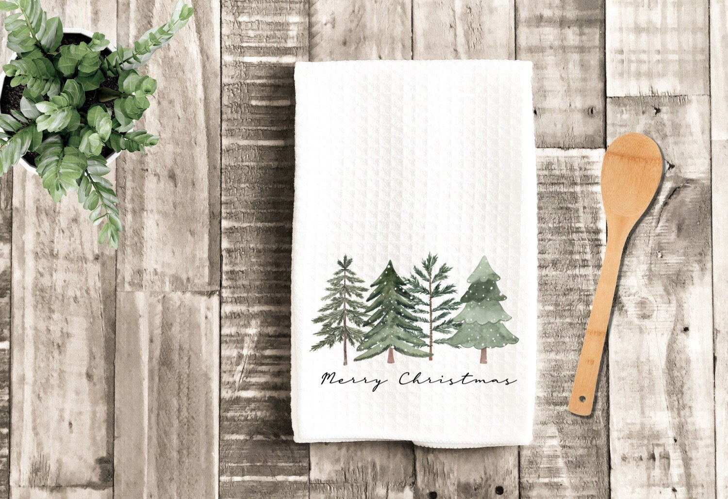 Christmas Wild Trees Merry Christmas Tea Dish Towel - Fir Tree Tea Towel Kitchen Décor - Housewarming Farm Decorations house Towels