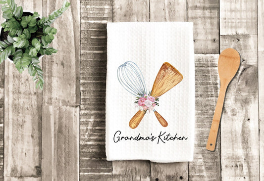 Personalized Whisk Spoon Tea Dish Towel - Floral Tea Towel Kitchen Décor - Housewarming Farm Decorations house Towel - Gift For Mom Grandma