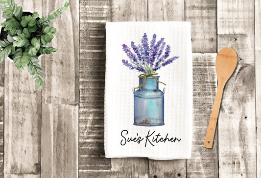 Personalized Antique Jug Tea Dish Towel - Lavender Floral Tea Towel Kitchen Décor - Housewarming Farm Decorations house Towel - Gift For Mom