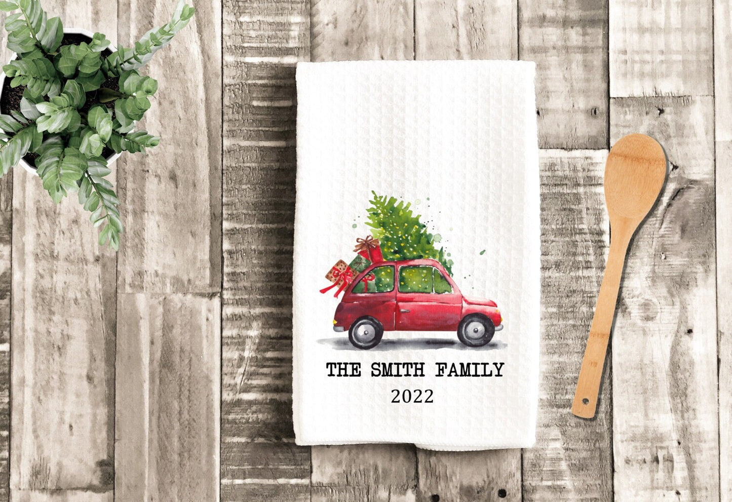 Merry Christmas Tree Car Tea Dish Towel - Christmas Towel Kitchen Décor - Housewarming Farm Decorations house Towel