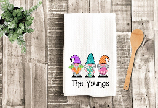Personalized Easter Gnomes Tea Dish Towel - Easter Gnome Towel Kitchen Décor - Housewarming Farm Decorations house Towel