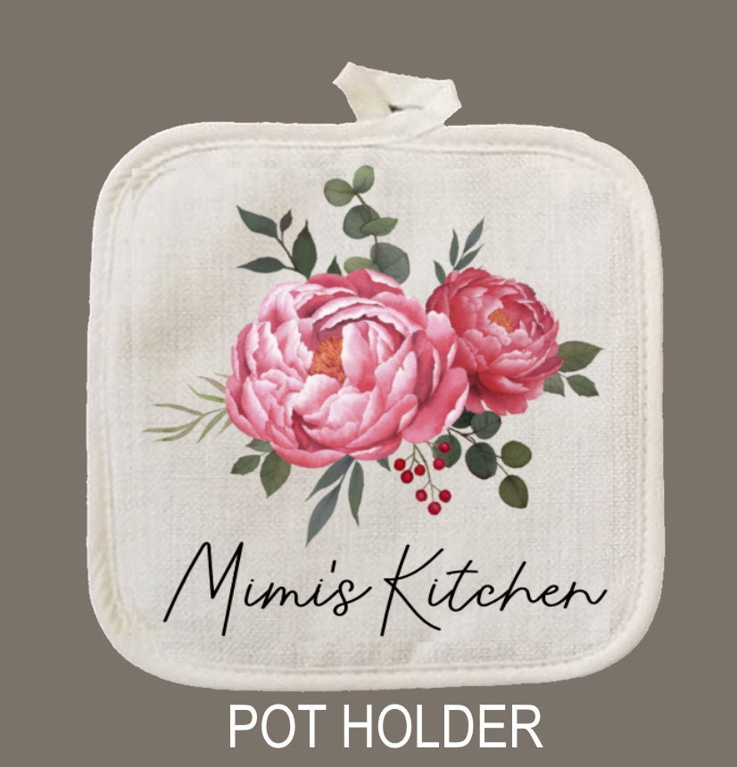 Floral Personalized Oven Mitt & Pot Holder Set, Flowers Grandma Gift Set Personalized Oven Mitts, Gifts for Mom, Gift for Aunt, Hostess Gift