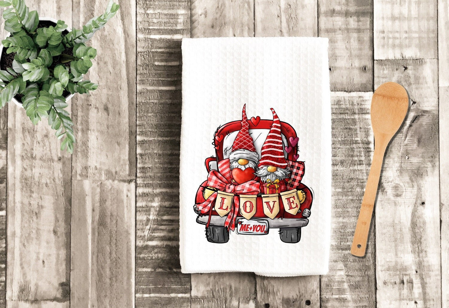 Valentine's Day Gnomes Truck Dish Towel - Gnome Heart Tea Towel Kitchen Decor - New Home Gift Farm Decorations house Decor Towel