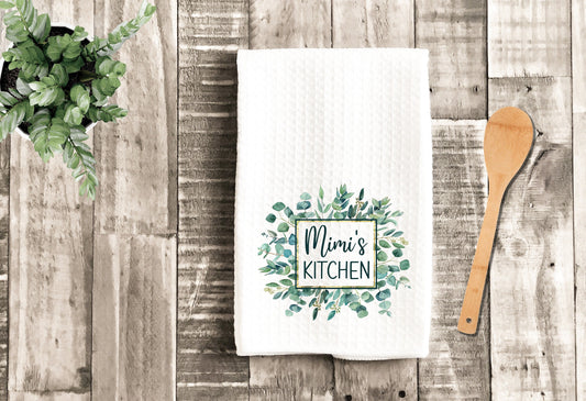 Personalized Eucalyptus Kitchen Floral Watercolor Dish Towel - Mother's Day Mimi Tea Towel Kitchen Decor - New Home Gift Farm Decorations