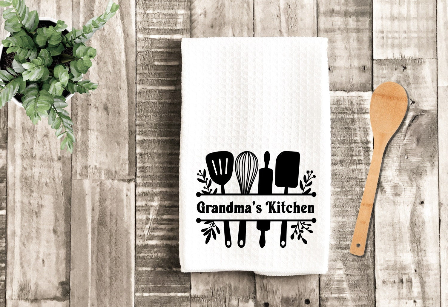 Personalized Cooking Utensils Tea Dish Towel - Grandma Tea Towel Kitchen Décor - Housewarming Farm Decorations house Towel, Hostess Gift