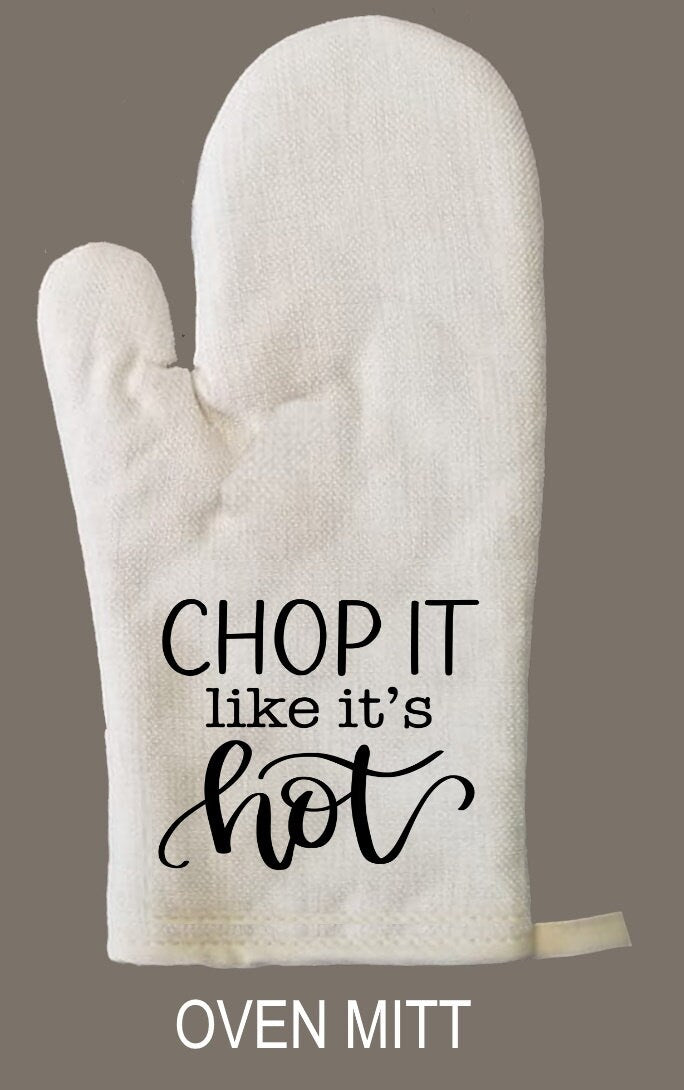 Chop It Like It's Hot Oven Mitt & Pot Holder Set, Linen Kitchen