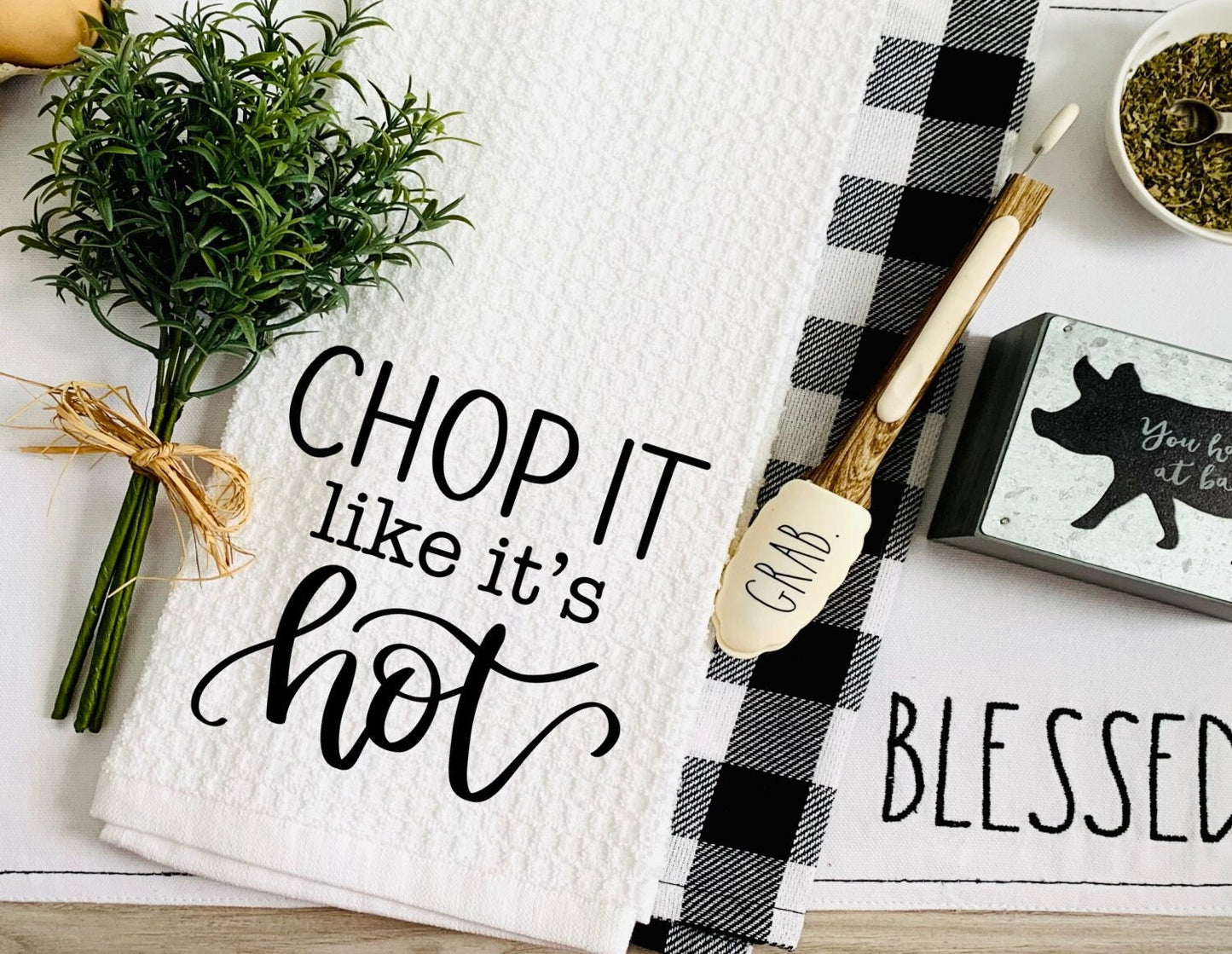 Chop It Like It's Hot Tea Dish Towel - Funny Tea Towel Kitchen Décor - Housewarming Farm Decorations house Towel, Hostess Gift Towels