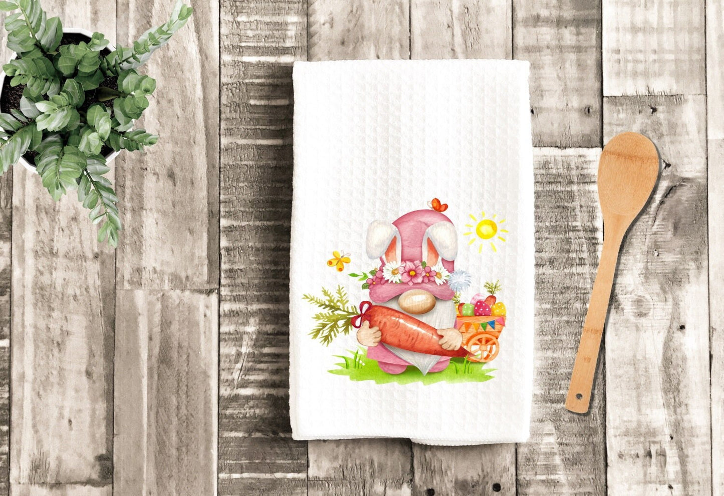 Easter Gnome Tea Dish Towel - Cute Easter Bunny Gnomes Towel Kitchen Décor - Housewarming Farm Decorations house Towel
