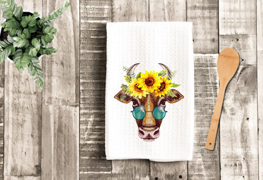 Cow With Sunflowers Dish Towel - Heifer Farm Tea Towel Kitchen Decor - New Home Gift Farm Decorations house Decor Towel