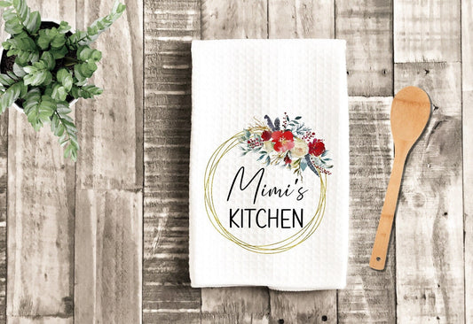 Personalized Kitchen Floral Gold Grandma Dish Towel - Mother's Day Mimi's Tea Towel Kitchen Decor - New Home Gift Farm Decorations Towel