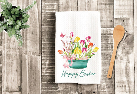 Spring Flowers Personalized Easter Basket Dish Towel - Tulip Floral Tea Towel Kitchen - New Home Gift Farm Decorations house Decor Towel