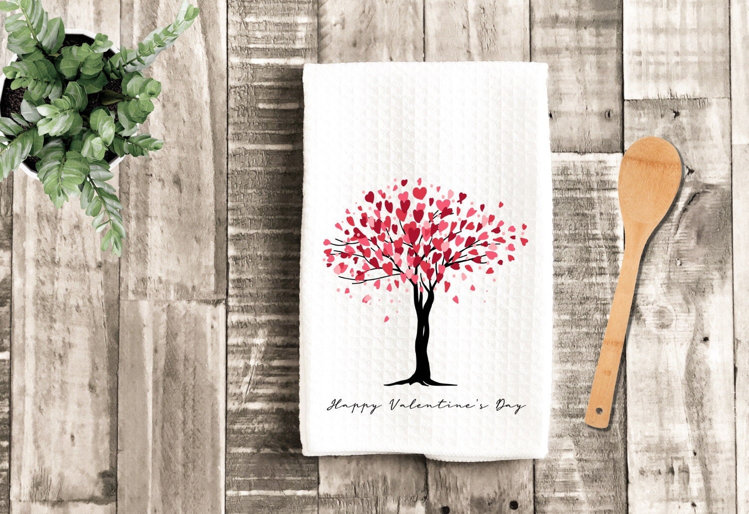Valentine's Heart Tree Love Dish Towel - Valentine Hearts Tea Towel Kitchen Decor - New Home Gift Farm Decorations house Decor Towel