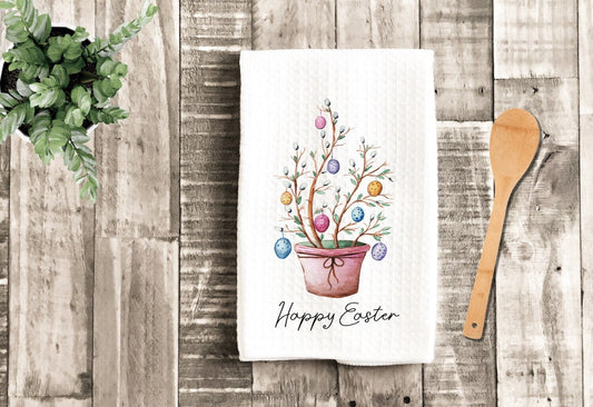 Happy Easter Willow Egg Tree Kitchen Dish Towel - Easter Tree Tea Towel Kitchen - New Home Gift Farm Decorations house Decor Towel