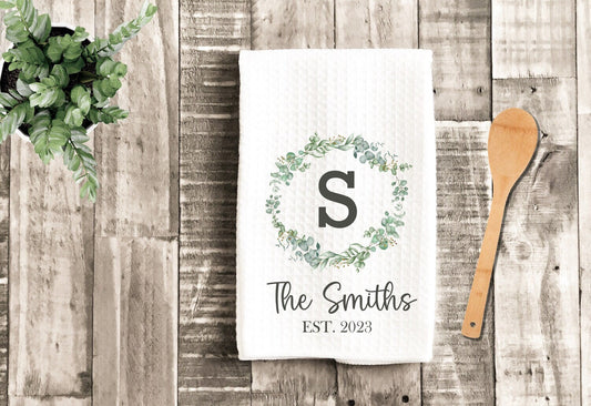 Personalized Custom Monogram Tea Dish Towel - Name Tea Towel Kitchen Décor - New Home Gift, Wedding Housewarming Farm Decorations
