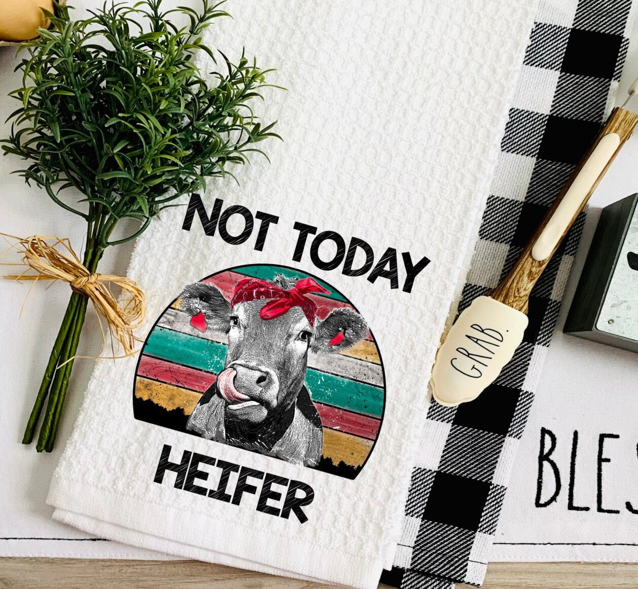 Not Today Heifer Funny Cow Tea Dish Towel - Funny Cow Tea Towel Kitchen Décor - Farm Decorations house Towel