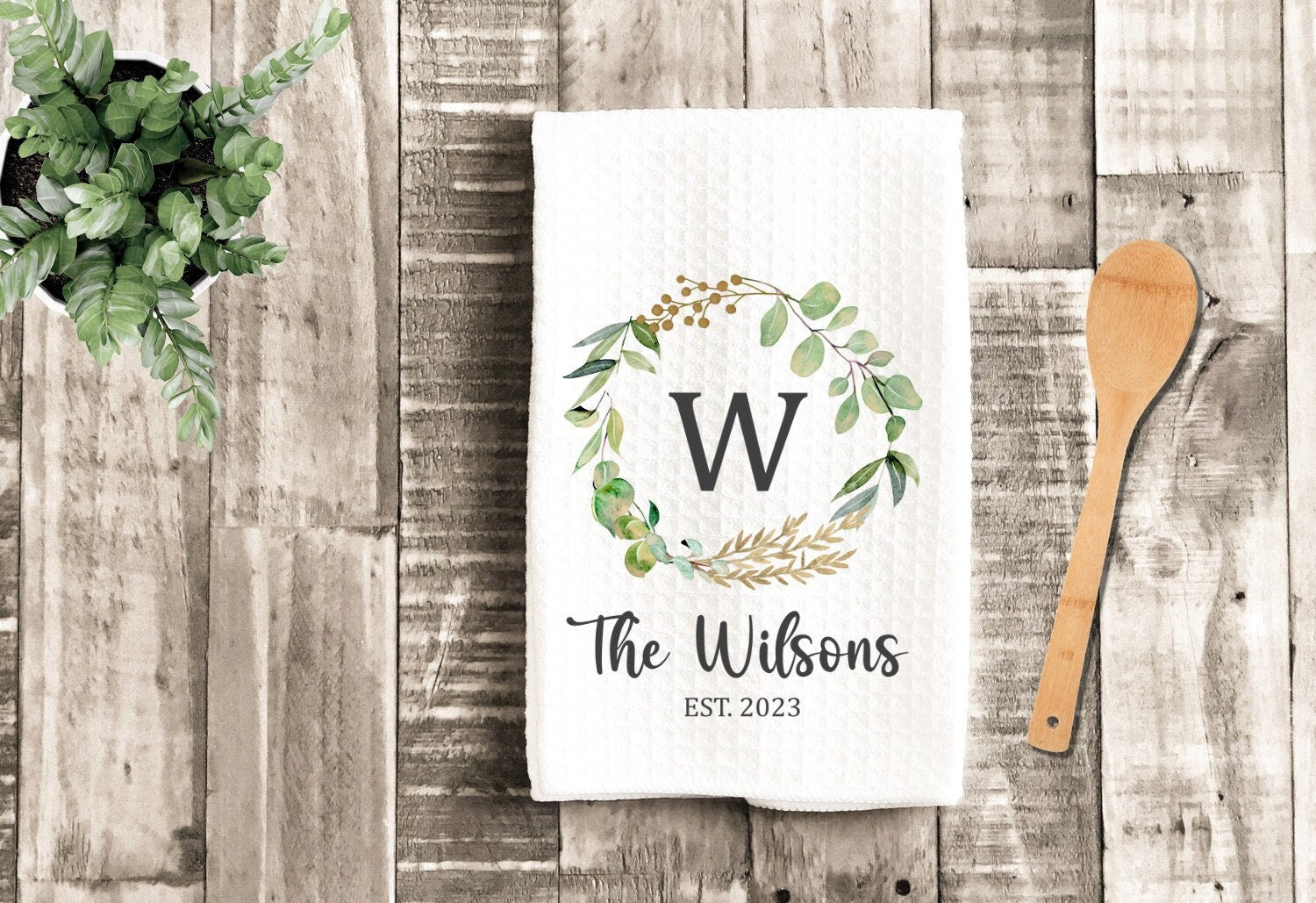 Custom Monogram Country Tea Dish Towel - Name Tea Towel Kitchen Décor - Personalized New Home Gift, Wedding Housewarming Farm Decorations