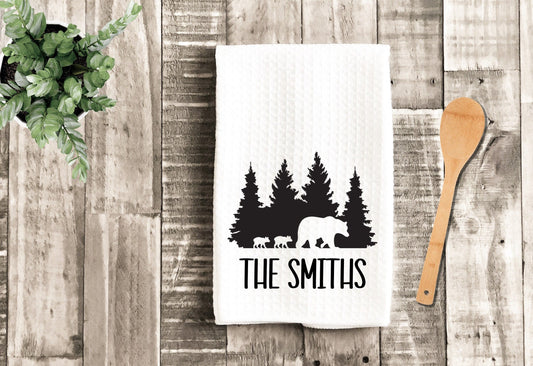 Bear Family Trees Personalized Tea Dish Towel - Cabin Mountains Tea Towel Kitchen Décor - Housewarming Farm Decorations house Towel