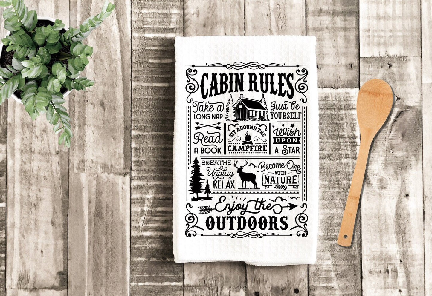 Cabin Rules Sayings Funny Dish Towel - Tea Towel Mountains Kitchen Dec –  Lazy Gator Tees