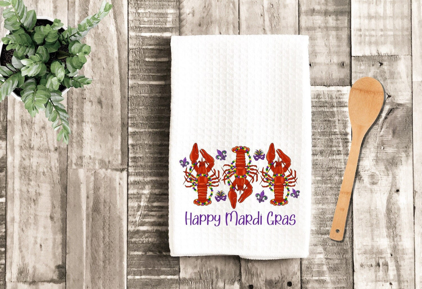 Happy Mardi Gras Crayfish Dish Towel - Fat Tuesday Crawfish Tea Towel Kitchen - New Home Gift Farm Decorations house Decor Towel