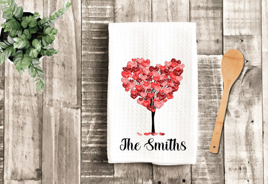 Valentine's Heart Tree Personalized Dish Towel - Valentine Hearts Tea Towel Kitchen Decor - New Home Gift Farm Decorations house Decor Towel