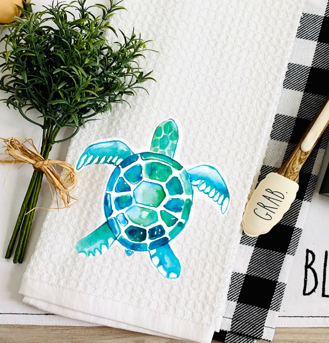 Sea Turtle Kitchen dish Towel - Beach House Tea Towel Kitchen Decor - New Home Gift Farm Decorations house Decor Towel