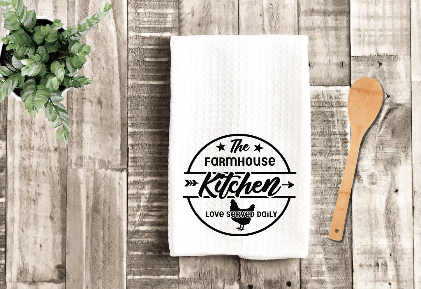 Farmhouse Kitchen Tea Dish Towel - Love Served Tea Towel Kitchen Décor - Housewarming Farm Decorations house Towel, Hostess Gift Towels